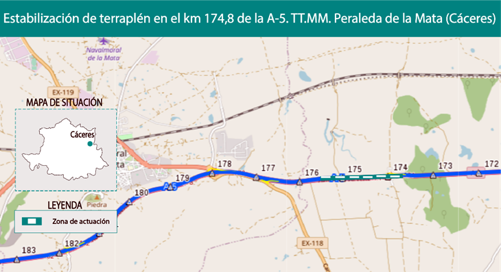 Obras de estabilización de un talud de la autovía A-5
