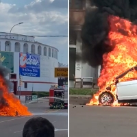 Imágenes que impresionan del incendio de un vehículo en Zafra