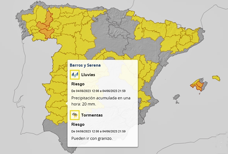 Nuevos avisos en Extremadura por lluvias, tormentas y posible granizo