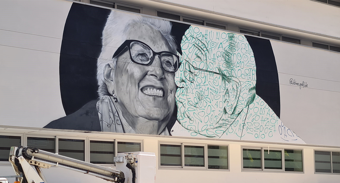 Así está quedando el grafiti gigante que agradecerá el legado de los mayores en Badajoz