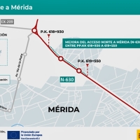 Obras de mejora en la carretera N-630 de acceso Norte a Mérida