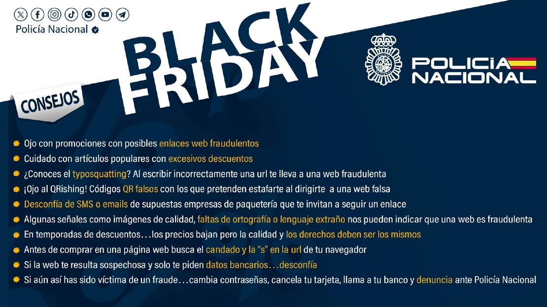 La Policía Nacional elabora un decálogo para que el &quot;Black Friday&quot; no se convierta en un &quot;Bad Friday&quot;
