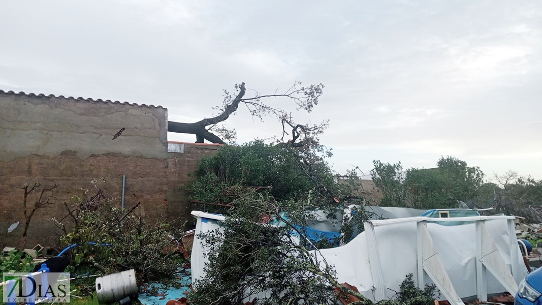 Cuantiosos destrozos a las afueras de Badajoz tras el paso de un vendaval esta madrugada