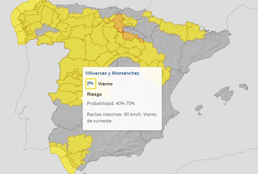 Parte de Extremadura continúa en alerta: activan fuertes rachas de viento