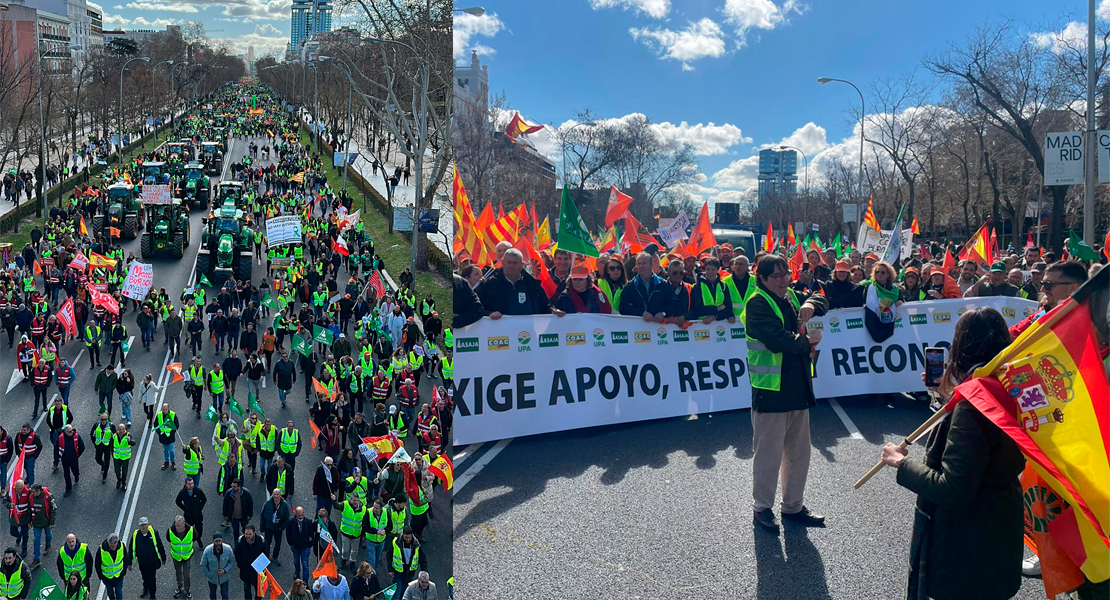 Imágenes de los extremeños manifestándose en Madrid este lunes