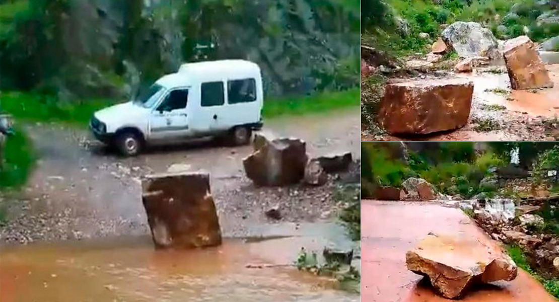 Caen grandes rocas en las inmediaciones de una garganta en Monfragüe