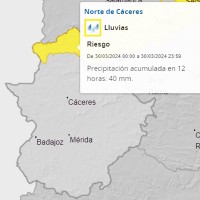 La lluvia no dará tregua a Extremadura este sábado