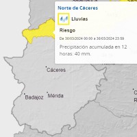 La lluvia no dará tregua a Extremadura este sábado