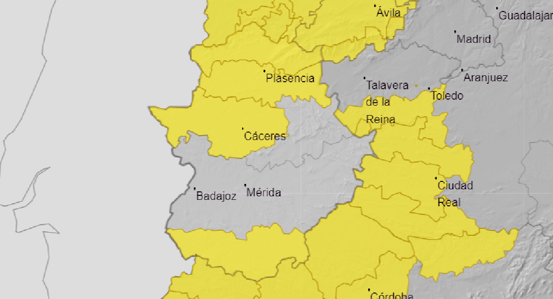 Se amplía la alerta Nivel Amarillo en parte de Extremadura