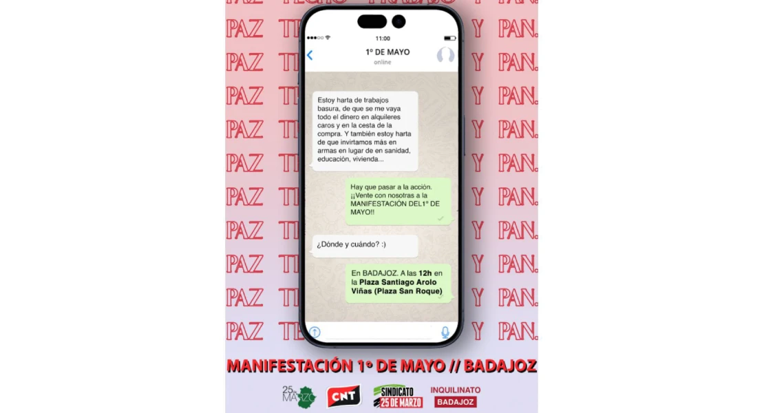 Movilizaciones en Badajoz el 1 de mayo en protesta a las políticas neoliberales y militaristas