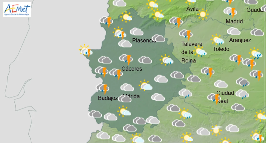 Podrían llegar lluvias con tormenta este sábado a Extremadura