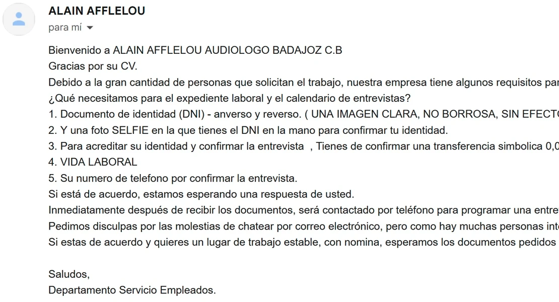 Falsa oferta de trabajo en Badajoz: suplantan a Alain Afflelou para robar datos y dinero