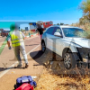 Un accidente en Torremejía entre un Audi y un coche de autoescuela deja varios heridos