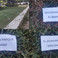Aparecen papeles con frases en un parque de Badajoz entre la suciedad del lugar
