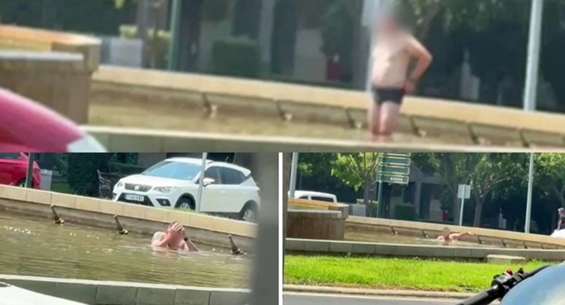 Un ciudadano se baña en ropa interior en una de las fuentes de Sinforiano Madroñero (BA)