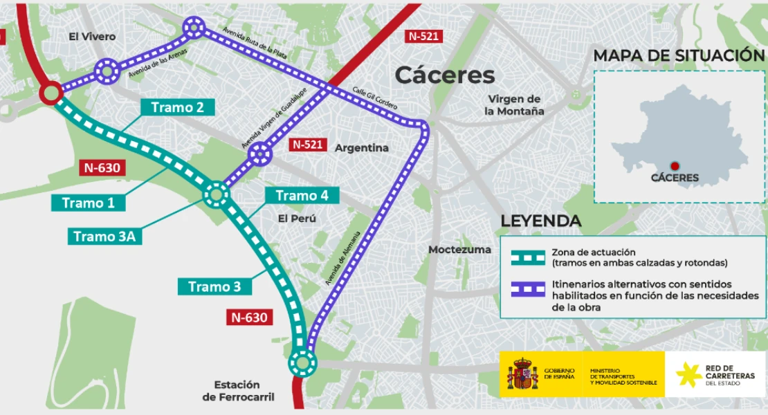 Continúa la mejora del firme de la N-630 en Cáceres: indican desvío alternativo