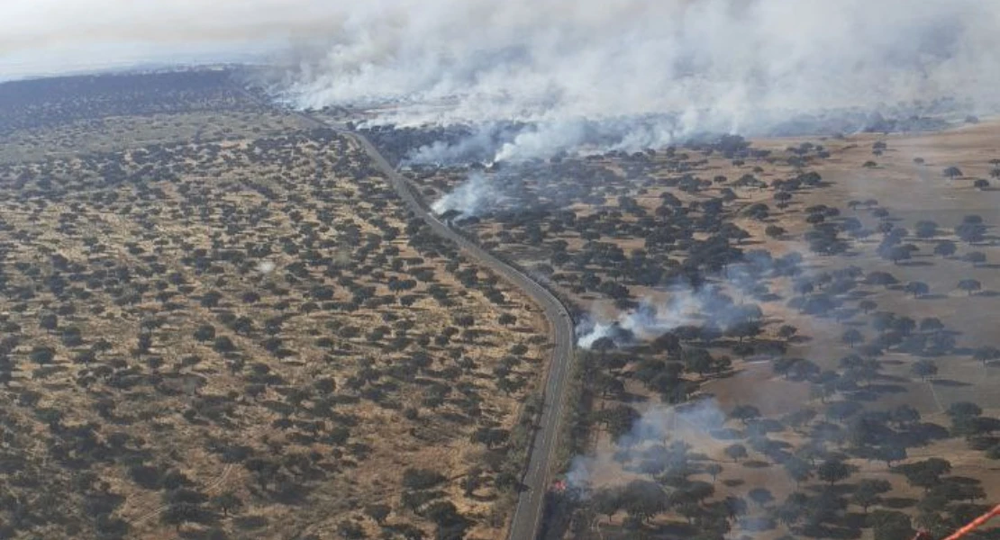 Nivel 1 de peligrosidad por un incendio en varios puntos de una carretera extremeña