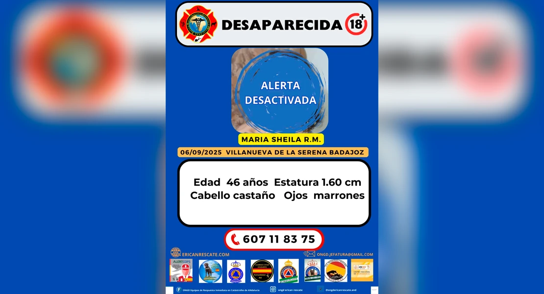 Desactivan la alerta de la mujer desaparecida en Villanueva de la Serena (BA)