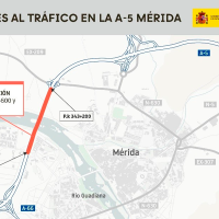 Cortes de tráfico en la A-5 en Mérida por obras en los viaductos sobre el Guadiana