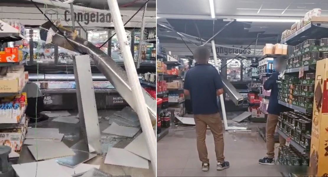 Se desploma el techo de un supermercado en Badajoz por las fuertes lluvias