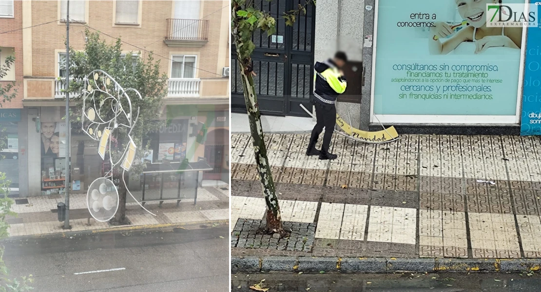 Se cae parte de la decoración de Navidad por el temporal en Ricardo Carapeto