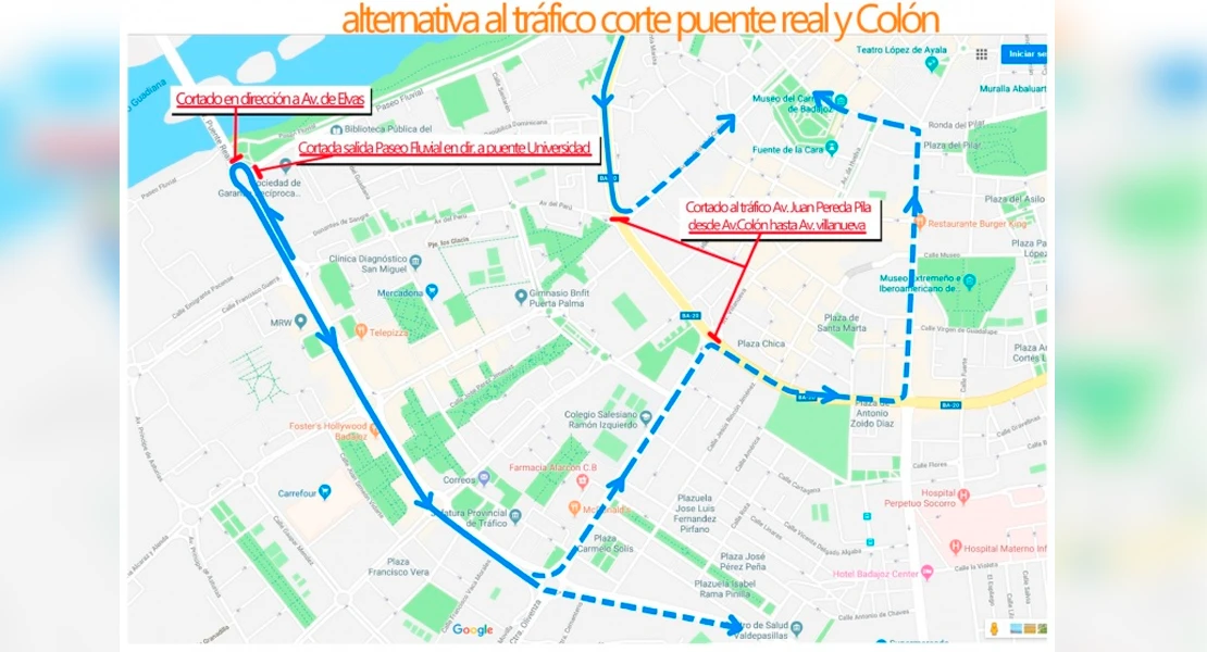 Conoce los cortes de tráfico que habrá este domingo en Badajoz