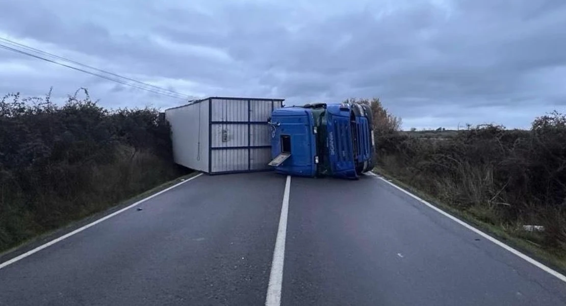 Vuelca un camión cargado de animales en la provincia de Cáceres