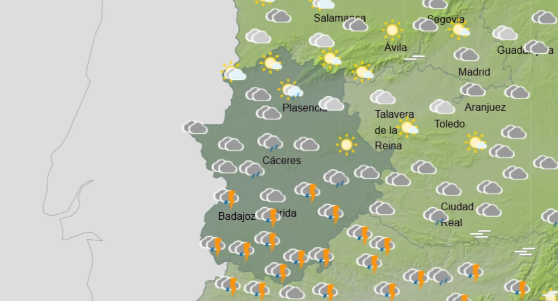 Badajoz cerrará la semana con lluvias y tormentas en algunas zonas