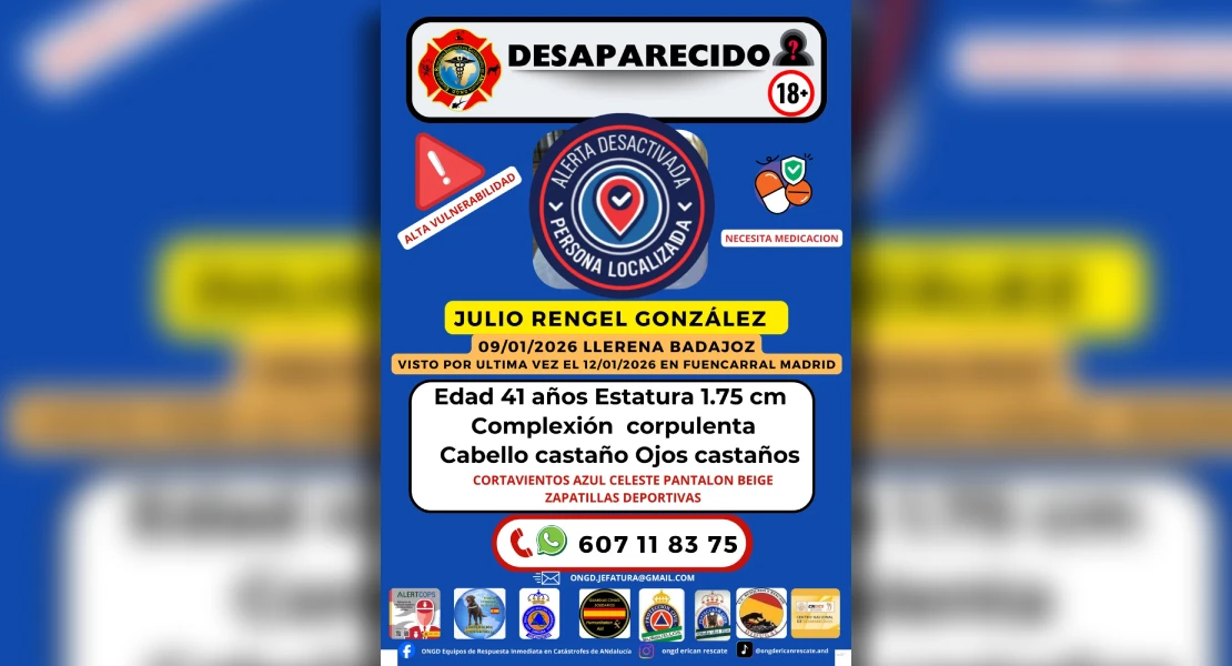 Encuentran al vecino de Llerena en paradero desconocido