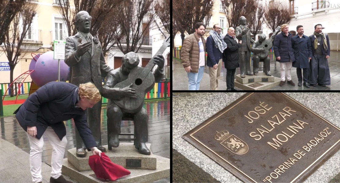 La estatua de Porrina de Badajoz estrena placa por el 102 aniversario de su nacimiento