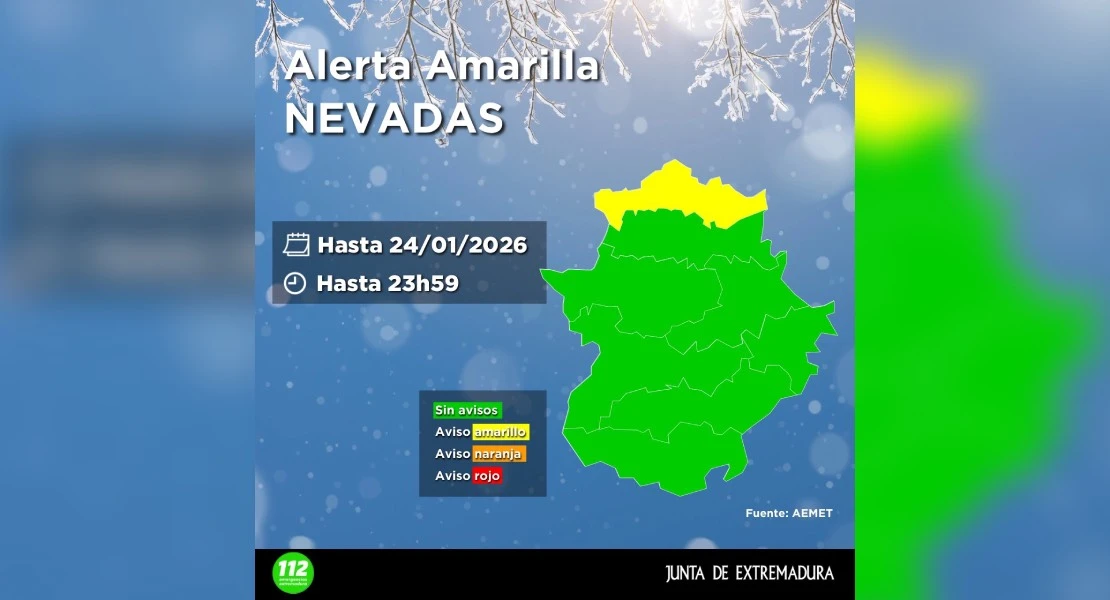 El 112 activa el aviso por nevadas en Cáceres hasta el sábado