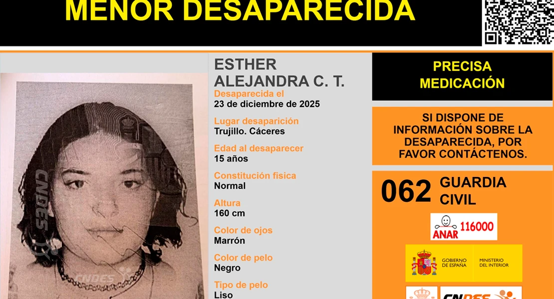 Desaparece una menor de 15 años en Trujillo