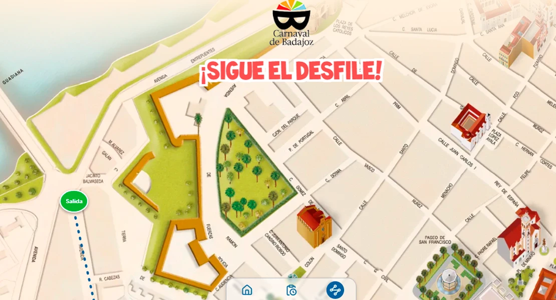 El recorrido de los desfiles del Carnaval de Badajoz podrá seguirse en tiempo real
