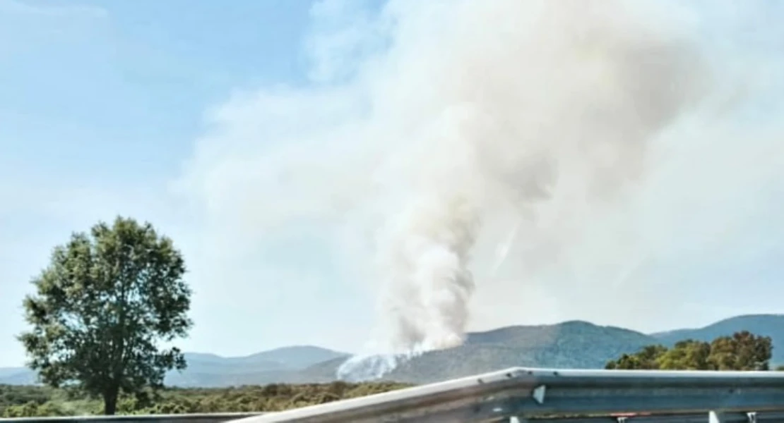 Bomberos trabajan contra un incendio forestal cerca de Monesterio (BA)