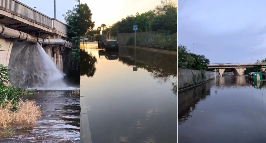 Revienta una tubería en el puente de la Universidad e inunda parte del parque del Guadiana