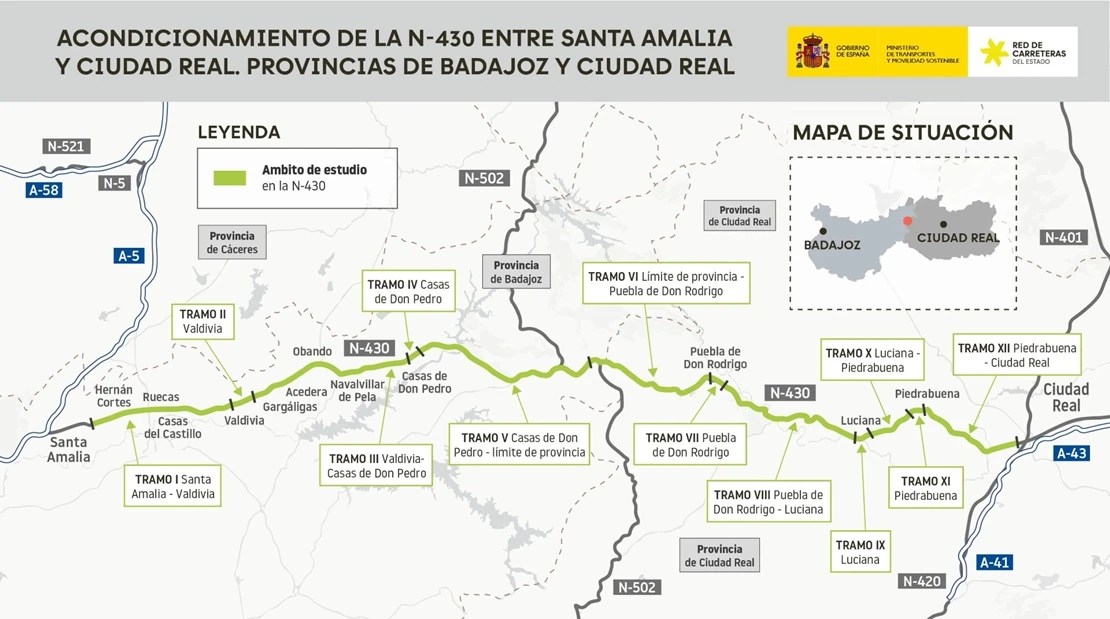 Aprueban el estudio informativo para la mejora de la N-430 entre estos tramos