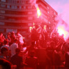 El CD Badajoz celebra el ascenso con sus aficionados