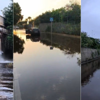 Revienta una tubería en el puente de la Universidad e inunda parte del parque del Guadiana
