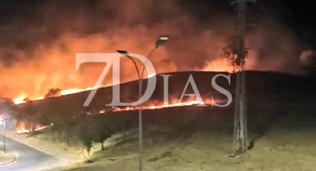 Un incendio en Badajoz llega a escasos metros de las viviendas
