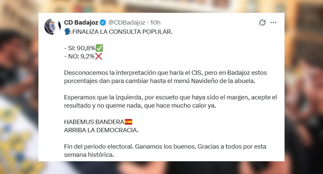 El CD Badajoz convierte una votación en redes en otro dardo político a la izquierda