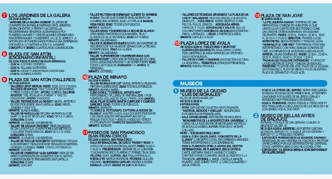 Consulta la programación de La Noche en Blanco de Badajoz 2026