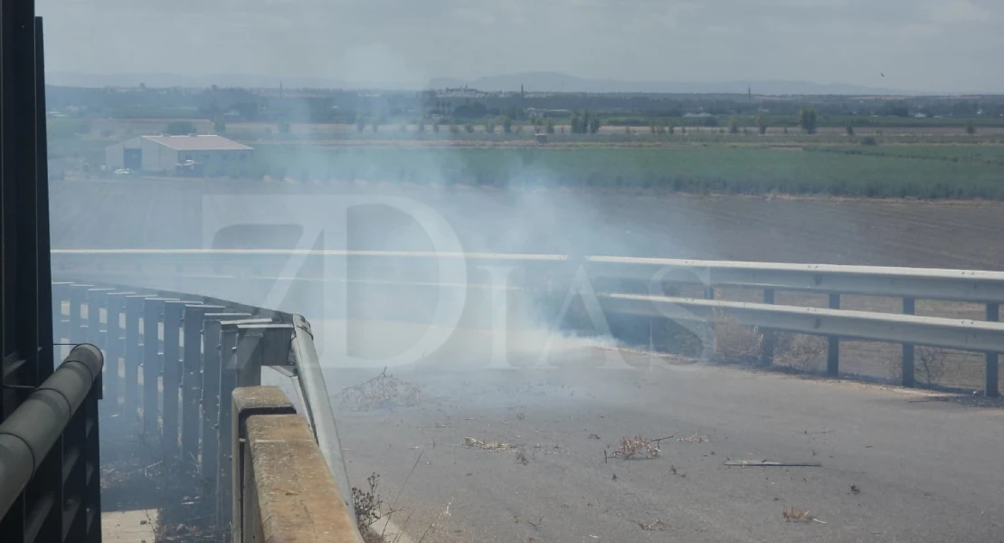 Un incendio junto a las vía del tren Badajoz-Madrid moviliza a los bomberos