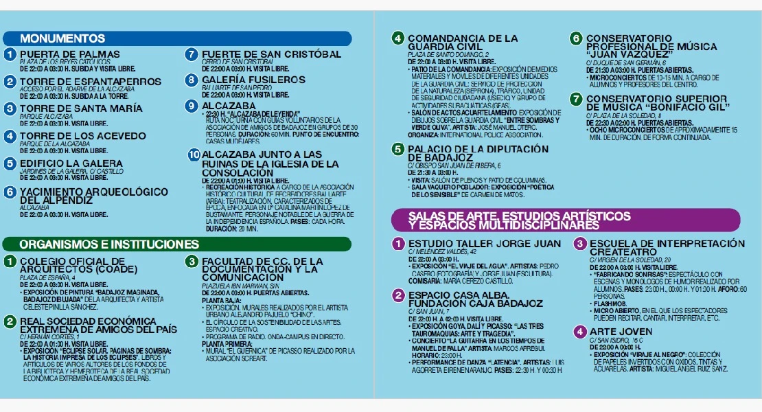 Consulta la programación de La Noche en Blanco de Badajoz 2026