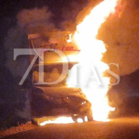 Aparatoso incendio de un camión a la entrada de la urbanización Campomanes