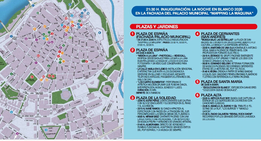 Consulta la programación de La Noche en Blanco de Badajoz 2026
