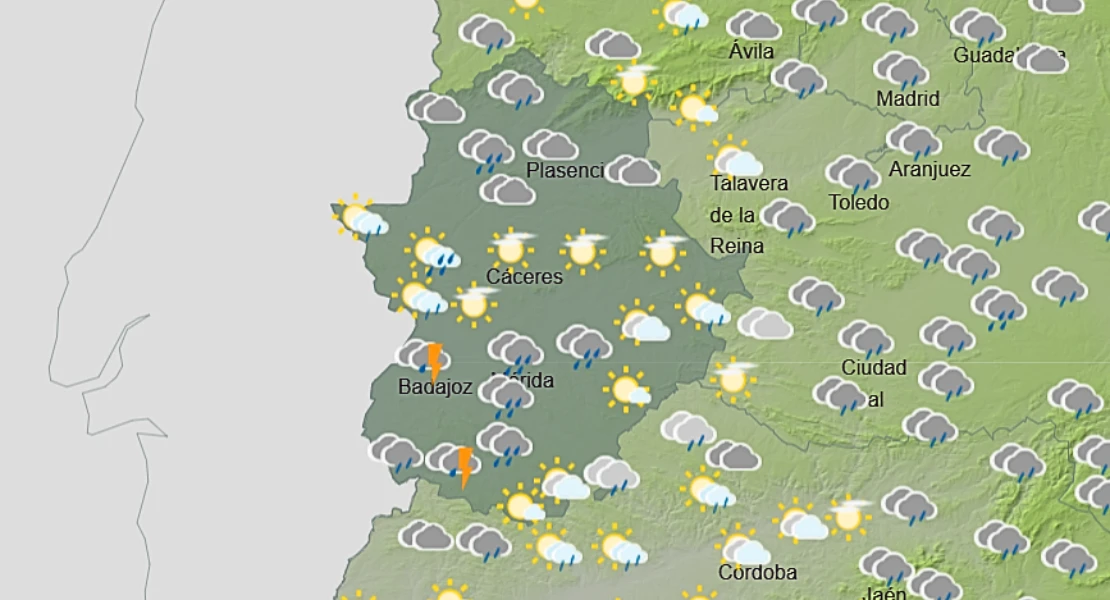 Activan una alerta por lluvias y tormentas para este lunes en gran parte de Extremadura