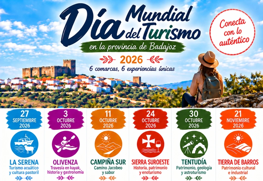 La Diputación de Badajoz celebra el Día Mundial del Turismo con seis experiencias gratuitas