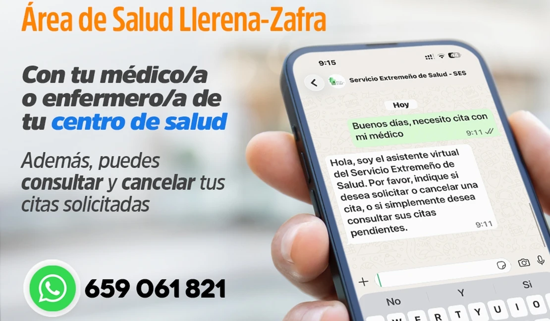 Ya puedes pedir tu cita con el médico través de WhatsApp en el área de salud de Llerena - Zafra