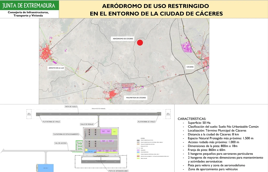 La Junta adjudica la redacción del proyecto del futuro aeródromo de Cáceres