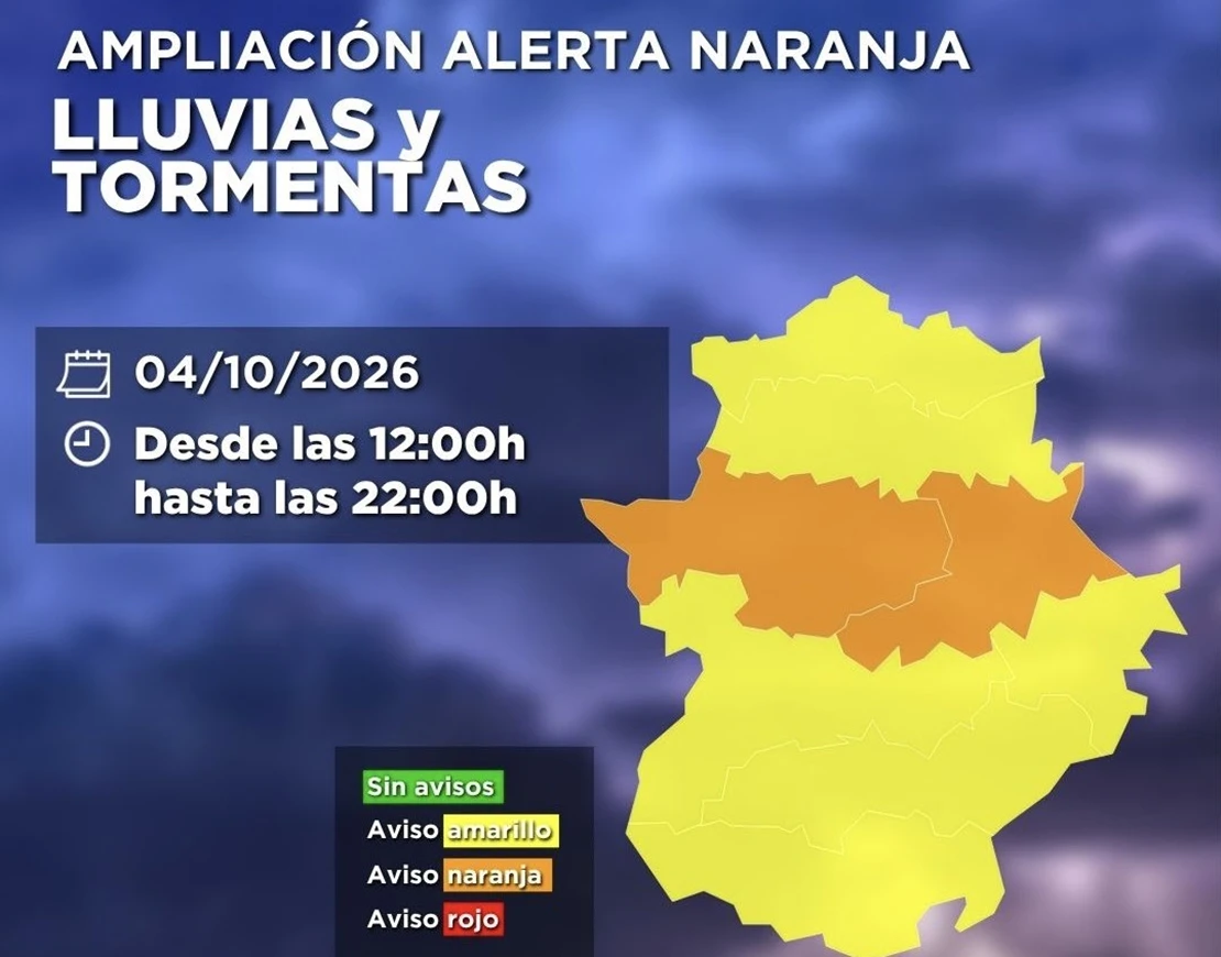 Extremadura en alerta naranja y amarilla este domingo